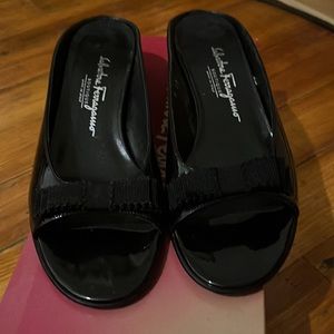 Vintage Black Salvatore Ferragamo Mules with bow